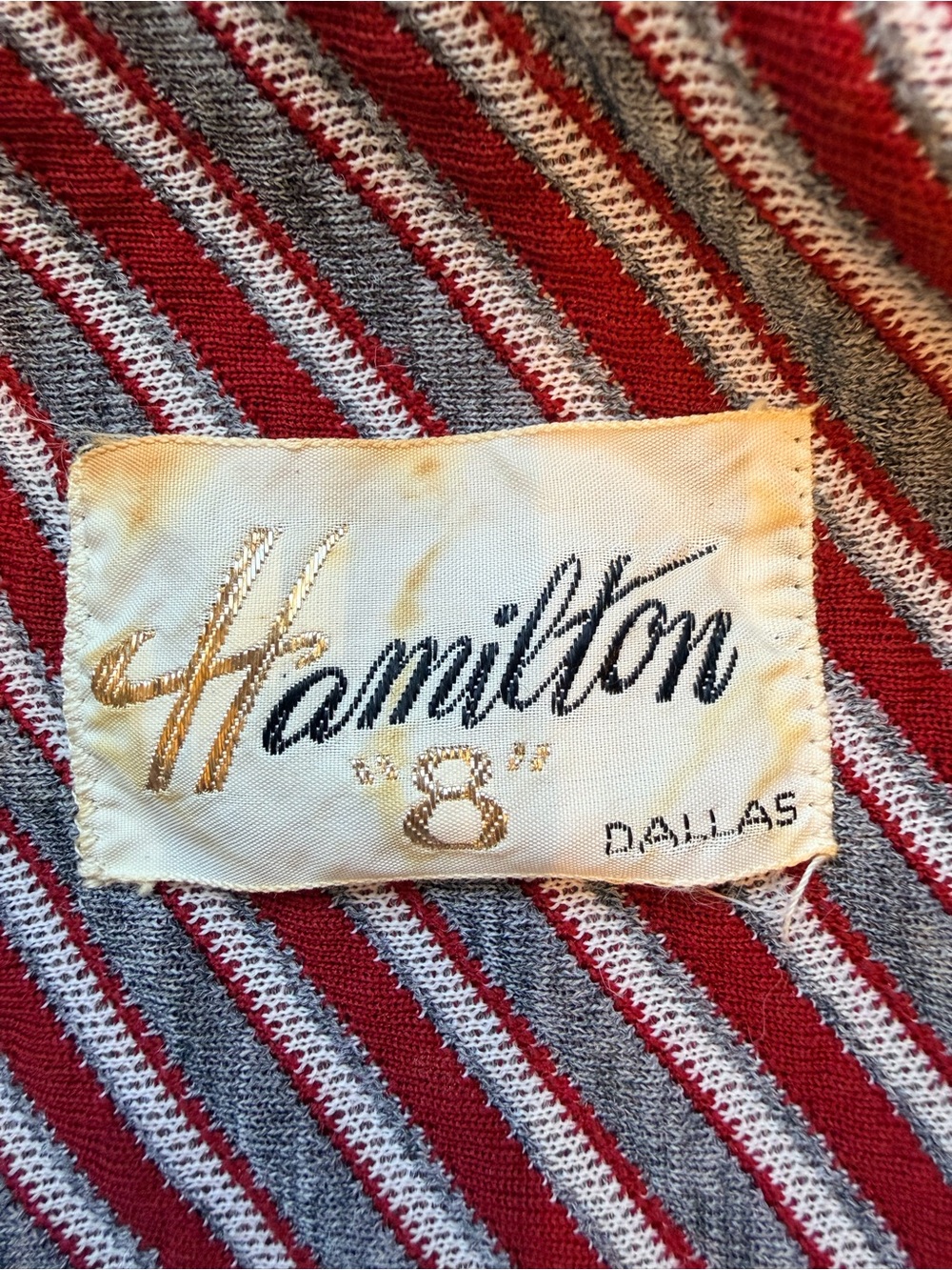 Vintage Hamilton Dallas 2-Pc Pantsuit Red Gray Striped Retro 70s - Picture 2 of 3